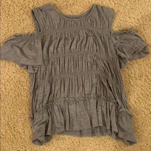 ruffle open shoulder shirt